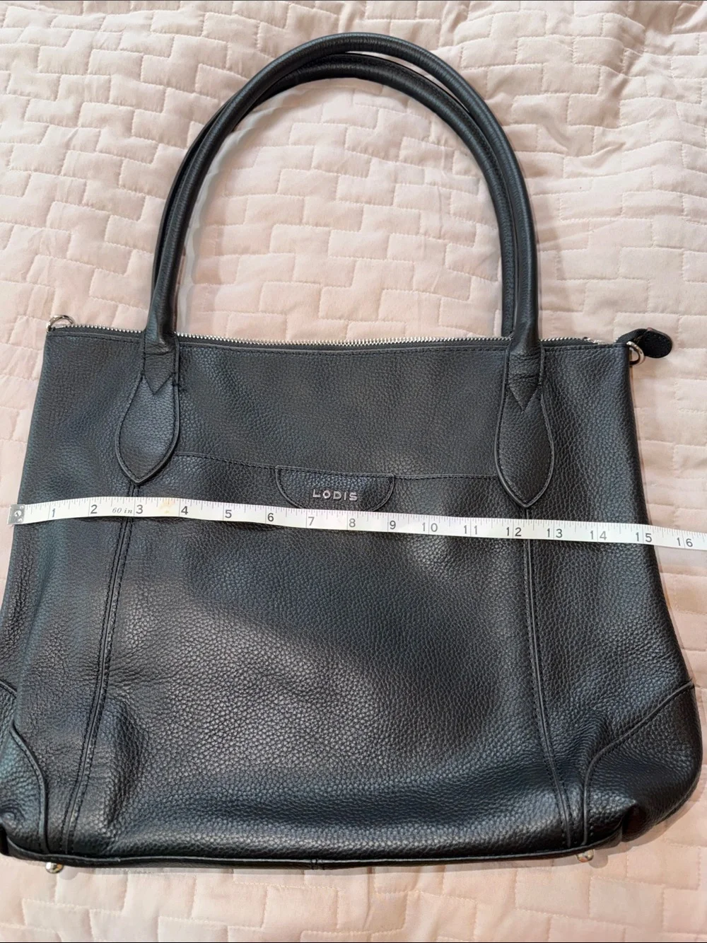 Lodis Sierra Black Pebbled Leather Tote Travel Bag